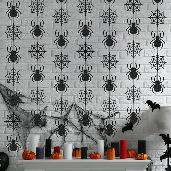 Xinnun Halloween Party Decorations Spider Web Banner Garland Horror Theme Banner Cutouts Ribbon Streamers for Black Halloween Birthday Party Office School Home Decor