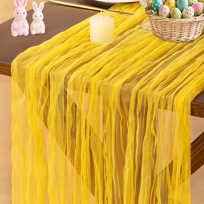 Socomi Yellow Cheesecloth Table Runner Tulle Gauze Cheese clothBoho Rustic 120 inch 10FT Runner for Wedding Party Baby Shower Birthday Holiday Decorations 3pcs