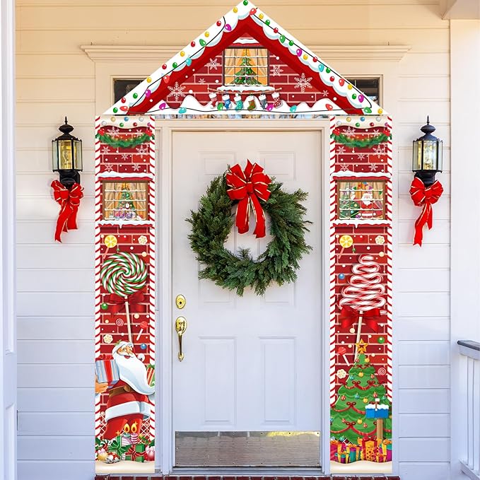 3 Pcs Merry Christmas Door Banners House Door Cover Party Decoration Candy Santa Claus Xmas Tree Hanging Vertical Indoor Outdoor Christmas Signs for Porch Home Window Office Yard Garage Wall