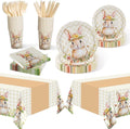 Childom Easter Party Supplies Decorations,147 Pcs Easter Decorations Disposable Tableware Set,Bunny Themed Dinnerware with Plastic Tablecloth Knives Fork,Paper Plates Napkin Cups for Birthday,Parties