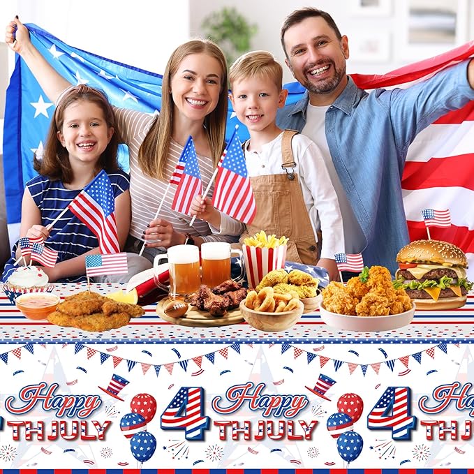 2 Pack Happy 4th of July Tablecloth Decorations - Fourth of July Table Cloth, Plastic Disposable Rectangle Table Cover for Patriotic Independence day Tables Decor Party Supplies Favors,108 x 54 Inch