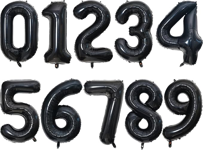 2 Set 20 Pcs 0-9 Black Number Balloons 16 Inch Black Number Mylar Foil Balloons Custom Digital Balloons for Birthday Party Engagement Graduations Anniversary Baby Shower Decor Party Supplies