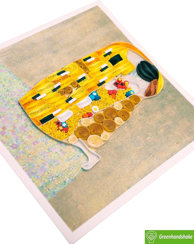 GREENHANDSHAKE Gustave Klimt Kiss, 1907-1908 Quilling Art Greeting Card,Design Greeting Card for Birthday, Valentine's Day, Get Well, All Occasion. Framable Artwork for Art Lovers