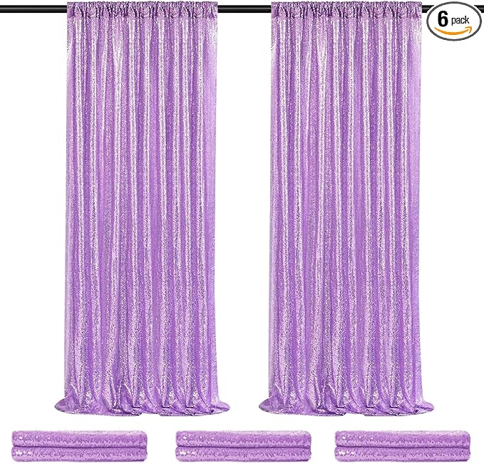 12ftx8ft Lavender Backdrop Curtains for Parties - Light Purple Sequin Photo Background Drapes for Baby Shower Wedding Birthday Glitter Fabric Decor 6 Panels 2ftx8ft