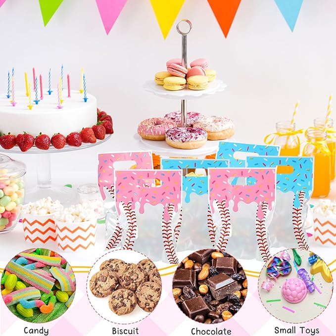 Glenmal 50 Pcs Baseball Ice Cream Drip Party Favors Gift Bags Plastic Ice Cream Baseball Goodie Candy Treat Snack Bags for Birthday Party Supplies