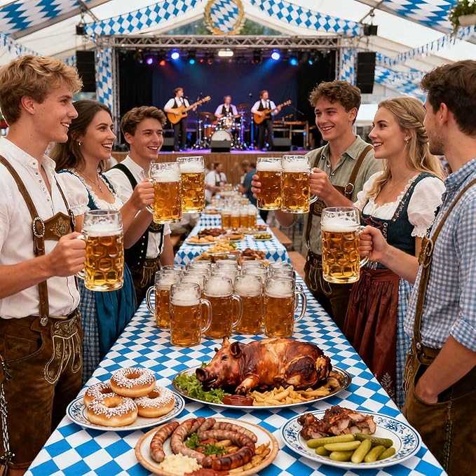 Iceyyyy 3 Pieces Oktoberfest Tablecloths-Blue and White Checkered Table Cloths Rectangular Oktoberfest Bavarian Flag Tablecover for German Oktoberfest Themed Party Decorations,54" x 108"