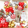 Christmas Balloon Arch Garland Kit, 135Pcs Red White Gold Silver Xmas Balloon with Candy Santa Claus Foil Balloons for Merry Christmas Holiday Birthday Baby Shower Winter New Year Party Decorations