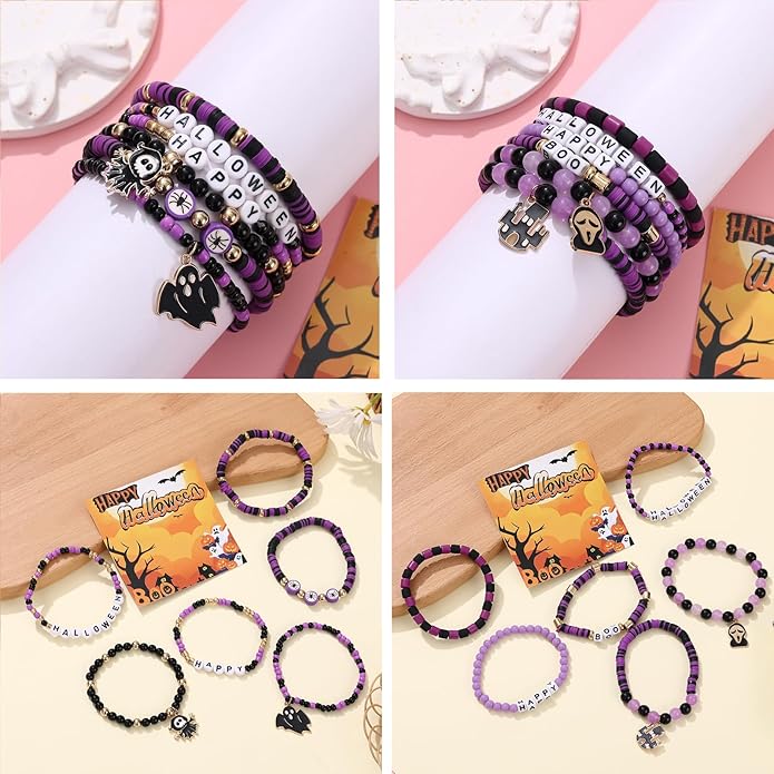 Cooluckday 36 Pcs Holiday Heishi Surfer Bracelets for Women Bulk Easter Mother's Day Christmas St. Patrick's Day Mardi Gras Bracelet Stackable Stretch Friendship Bracelets Set