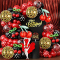 JOGAMS 172Pcs Betty Party Decorations,Cheetah Print Red Black Party Decorations with Confetti Polk Dot Cherry Cheetah Print Green 260 Balloons for Bachelorette Birthday Baby Shower Vintage Retro Party