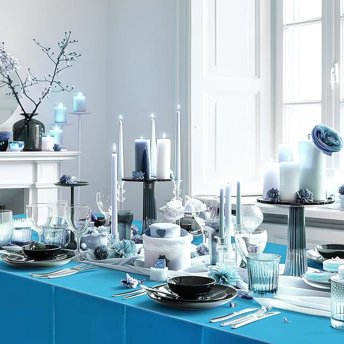 2 Pcs Lake Blue Foil Tablecloth 54 * 72inch Plastic Wedding Birthday Winter Party Turquoise Table Cloths Disposable Waterproof Aqua Table Cover for Graduation Anniversary Party Supplies