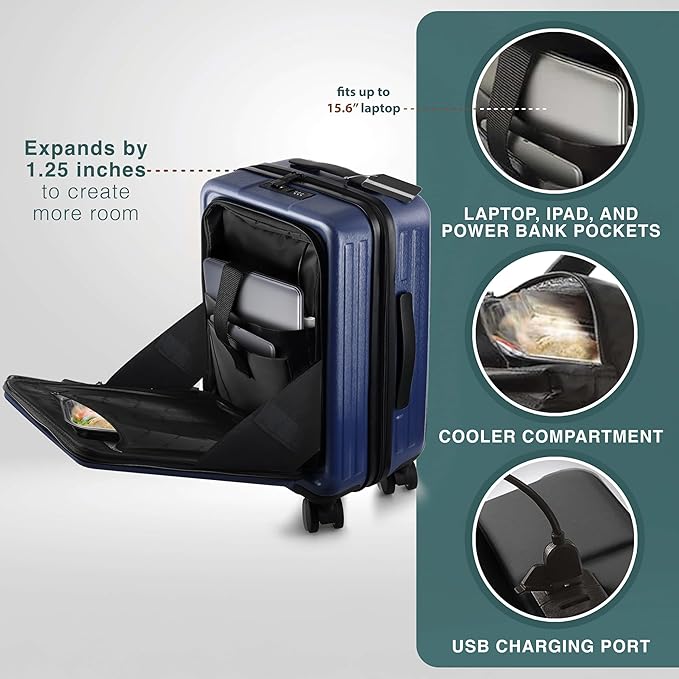TRAVELARIM Luggage Sets 2 Piece, 20 Inch Carry on Luggage and 28 Inch Suitcases with Wheels Spinner, Durable Hard Shell Suitcase Set, Expandable Travel Suitcase, Navy
