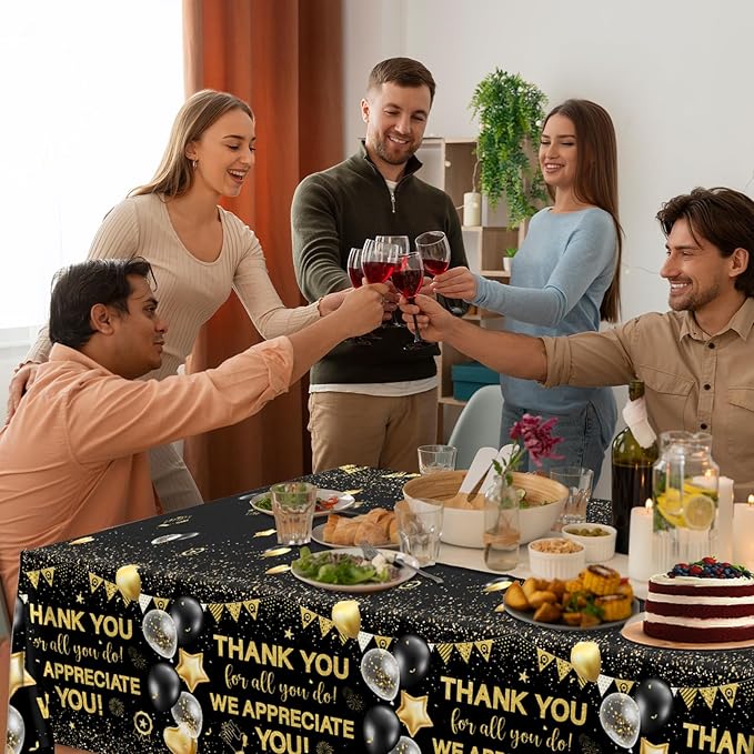 We Appreciate You Tablecloth Decoration,Thanks You Party Decoration 3pcs Black and Gold Thank You for All You Do Table Covers for Appreciate Party Employee Teacher Doctor Decor