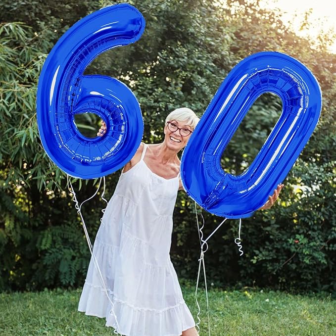 Number Balloons Navy Blue Balloons - Giant Number 60 Balloon, Blue 60th Number Balloon Birthday Decorations for Men