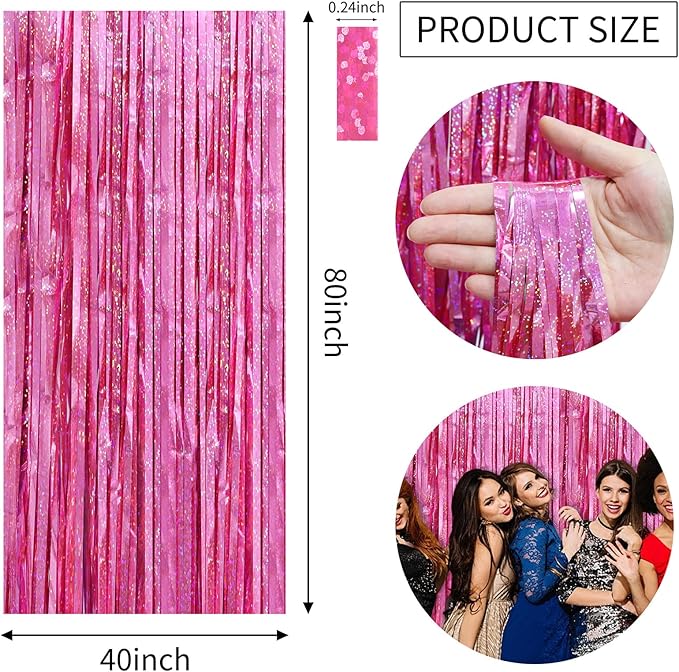 Pink Glitter Foil Backdrop 2 Pack for Birthday, Baby Shower, Wedding Engagement, Holiday Celebration Party Decorations, 3.3 FT x 6.5 FT, Pink
