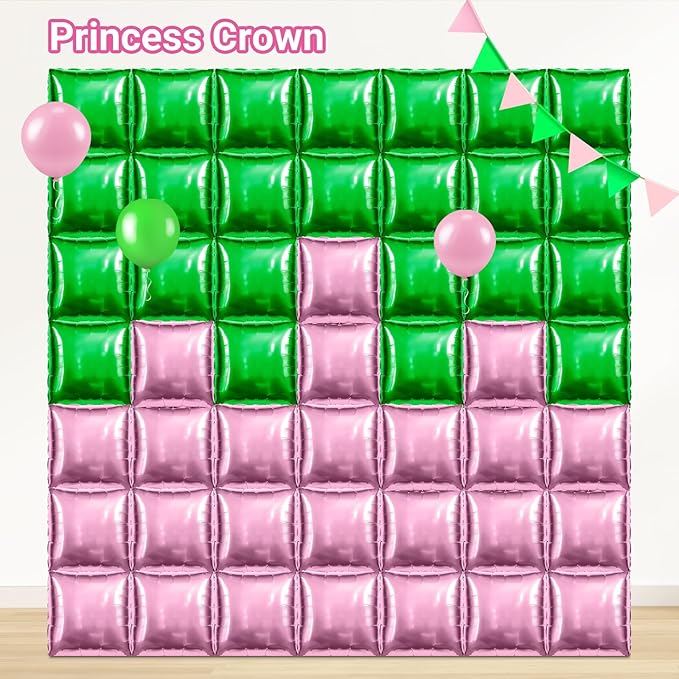 50 PCS Pink Green Square Foil Balloon Wall Backdrop 19 Inch Reusable DIY Mylar Balloons Tunnel Garland Arch Kit for Witch and Princess Theme Party Birthday Bachelorette Party Decoration