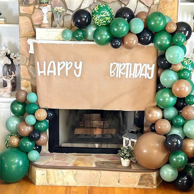 Green and Brown Army Balloons Set, 12 Inch Dark Sage Green Retro Light Coffee Brown Camo Latex Balloons for Camouflage Birthday Party Hunting Soldier Camping Jungle Themed Party Decorations Supplies