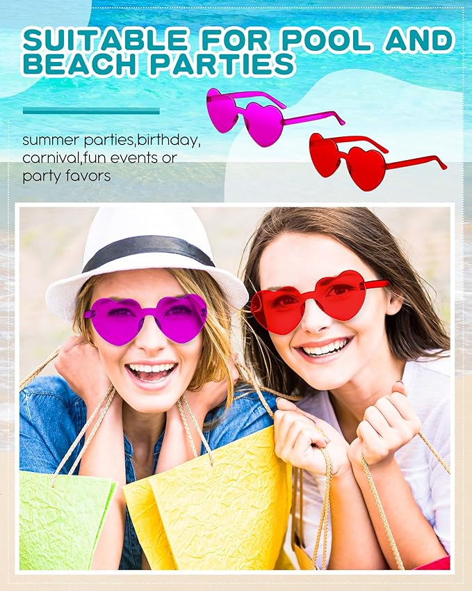 Photect 12 Pair Heart Shaped Sunglasses Neon Color Transparent Heart Glasses for Women Party Favor