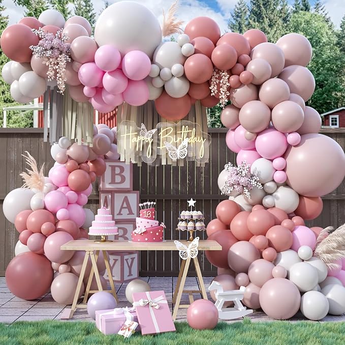 Dusty Pink Balloon Arch Kit,122Pcs Blush Pink Dusty Rose Pink Light Mauve Balloons for Women Girl Boho Bridal Wedding Baby Shower Anniversary Engagement Graduation Birthday Party Decorations