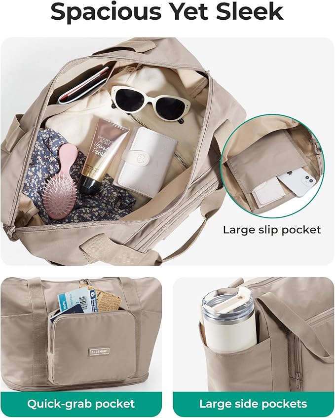 BAGSMART Foldable Travel Bag, 37L Expendable Personal Item Bag, Lightweight Weekender Bags for Women, Water Resistant Extra Carry on for Travel, Black