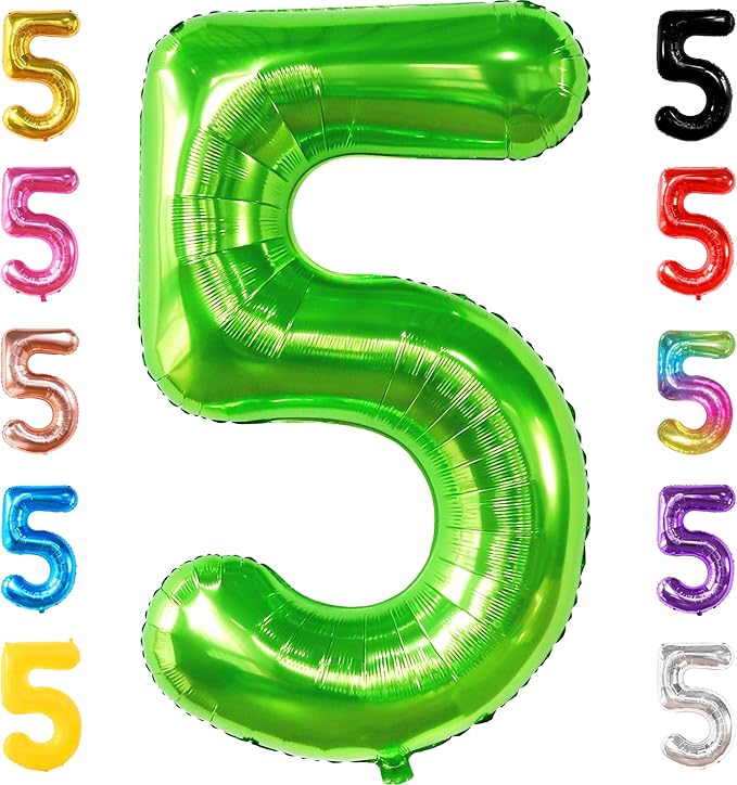 KatchOn, Light Green 5 Balloon Numbers - 40 Inch | Balloons for 5th Birthday Decorations for Boys | 5th Birthday Balloons | Dinosaur Party Decoration | Number Balloons for Anniversary Decorations
