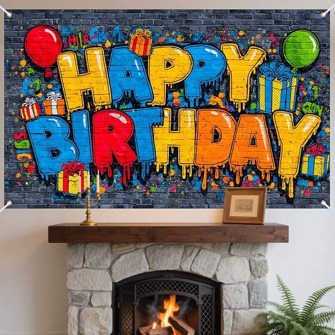 Nuxovilar Happy Birthday Yard Banner - 71x43 inches, Graffiti-Inspired Design Decorations Large Happy Birthday Banner Supplies Colorful Fence Outdoor & Indoor Giant Sign Backdrop