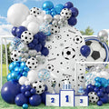 Soccer Balloon Arch Garland Kit, Soccer Party Decorations Blue White Silver Balloons Garland with Soccer Print Balloons for Kids Boys Men Sports Theme Birthday Party Decorations
