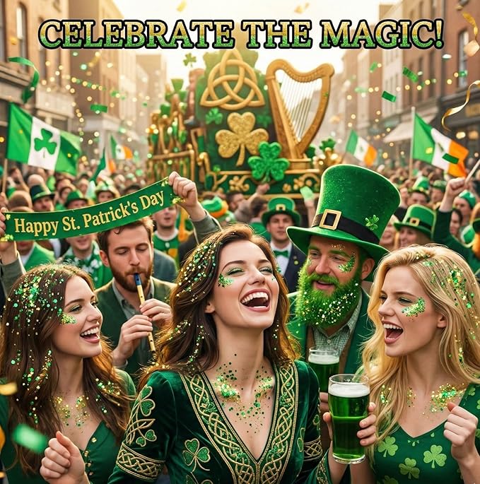 MEICOLY Green Face Body Glitter,St Patricks Day Chunky Hair Glitter for Women Kids,Self-Adhesive Holographic Green Accessories Irish Parade Makeup,Spirit Day Wear,Alien Costume,Festival Rave Outfits
