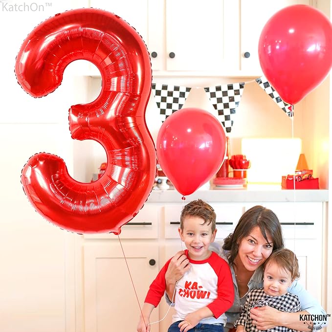 KatchOn, Giant Red Number 3 Balloon - 40 Inch | Red Foil Number 3 Balloon For 3rd Happy Birthday Decorations | Number Three Balloon For Anniversary Decorations | Birthday Party Decoration