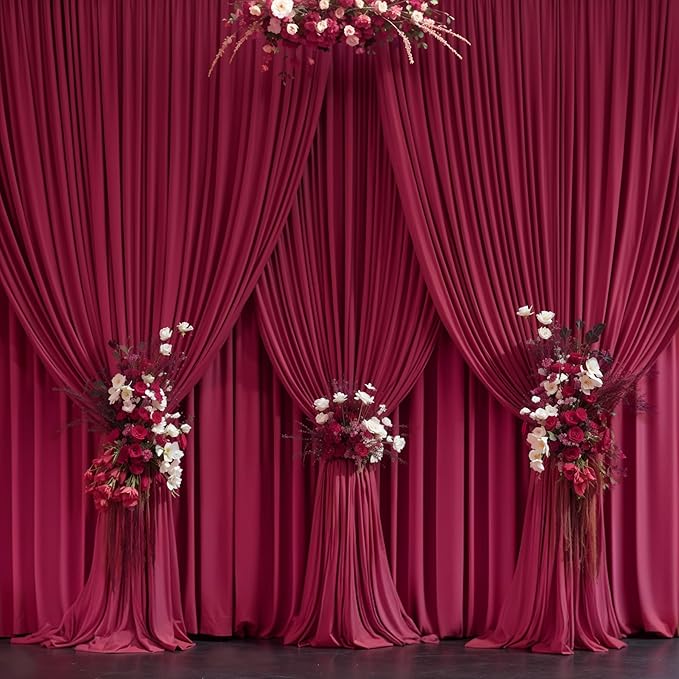 Burgundy Backdrop Curtains 6 Panels - Wrinkle-Free Polyester Photography Drapes for Baby Shower & Birthday Party - 24 X 10FT