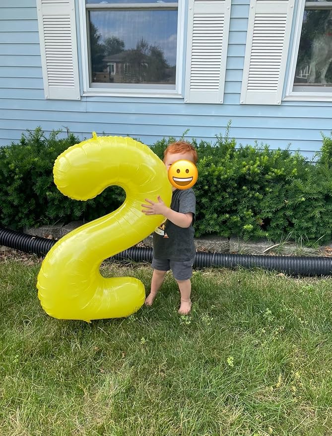 40 Inch Birthday Number Balloons, Yellow Numbers Balloon for Birthday Party Decoration, Foil Number Two Balloon for 2, 12, 23, 32, 2026 Celebration, Graduation, Baby Shower, Anniversary Decor