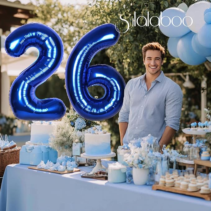 40Inch Navy Blue Number 26 Balloon Large Helium Royal Blue Number Balloons 0-9 Giant Digital 26th Foil Mylar Big Party Balloon for Boy Birthday Party Anniversary Graduation Decorations