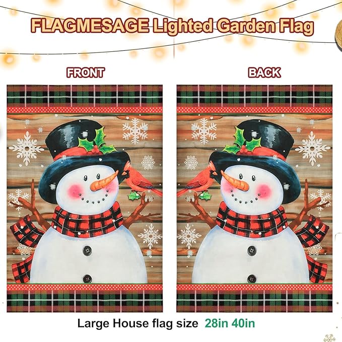 Lighted Christmas Garden Flag for Outside, Led Snowman Garden Flag Decor, Winter Yard Flag 12x18 Double Sided for Outdoor Yard Porch Lawn Decoration