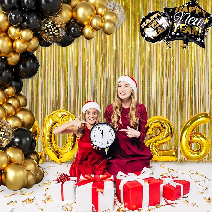 Gold Tinsel Curtain Backdrop – Melsan 2 Pack 3.2 ft x 8 ft Metallic Foil Fringe Curtains for St Patricks Party, Birthday Decorations, Graduation, Photo Booth Backdrop, Sparkle Gold Party Streamers