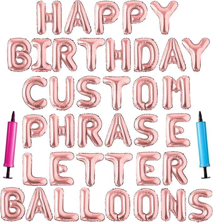 Happy Birthday Balloon Banner Custom Phrase Balloons letter 16 inch Personalized Alphabet Letters Foil Mylar Balloons (Rose gold)
