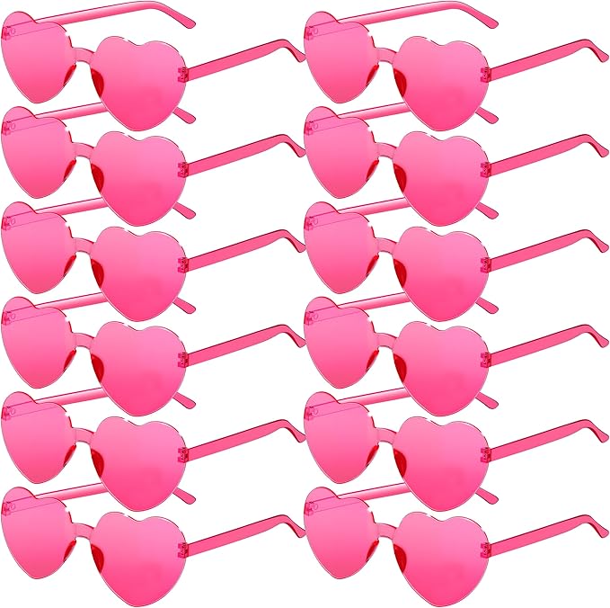 2/4/8/12/20 Pairs Heart Shaped Sunglasses Transparent Heart Glasses Rimless Trendy Eyewear for Valentines Party Favor