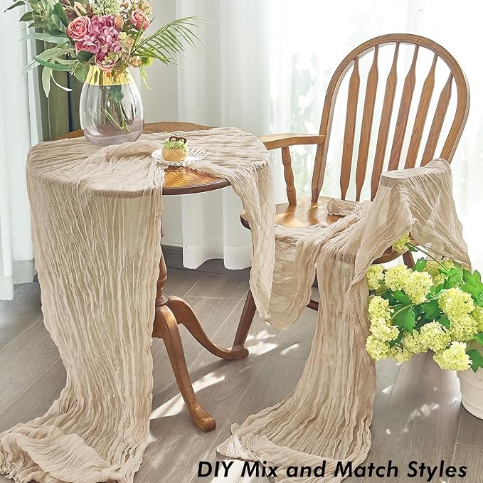 IVAPUPU 10 Pcs Cheesecloth Table Runner - 10ft Nude Easter Spring Boho Gauze Cheese Cloth Table Runners for Baby Shower Decoration Wedding Party Summer Garden Farmhouse