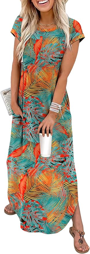 WIHOLL Summer Dresses Cap Sleeve Crewneck Maxi Long Casual Dress with Pockets Beach Vacation Sundresses 2026 Trendy