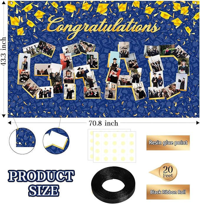 Large Graduation Photo Banner Decorations 72x44 Inch,Graduate Banner for Class of 2026 Ceremony Congratulations Grad School DIY Prom Favors Party Supplies, Picture Backdrop Sign Photography Background