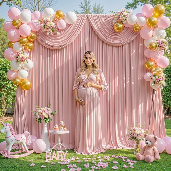 8x10FT Dusry Rose Backdrop Curtains for Wedding Parties, Wrinkle Free Polyester Photography Backdrop Drapes for Birthday Parties Baby Shower Stage Background Stand Decorations 4x10ft,2 Panels