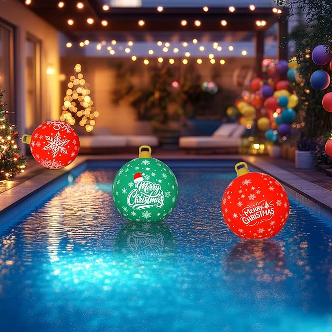 3 Pack Giant Christmas Ornaments, 24 Inch Inflatable Ornaments Balls Outdoor for Christmas Decorations, Giant Outdoor Jingle Bells for Front Door Yard Tree Hanging Decoration