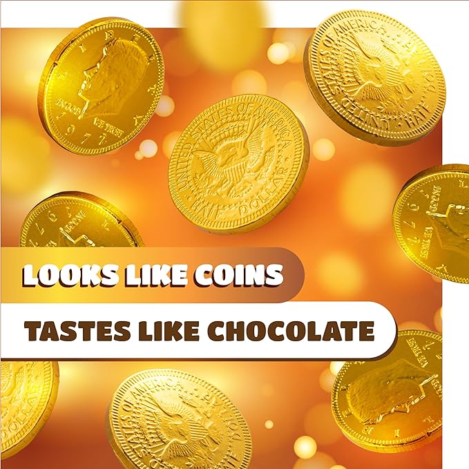 Chocolate Coins - 1 Pound Pack - 80 Count - Chocolate Gold Coins Candies for Goodie Bags, Gifting, and Party Favors - Individually Wrapped Gold Candy Treats