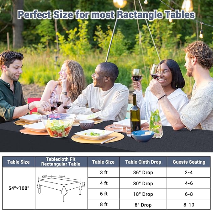 Black Disposable Tablecloth for Rectangle Tables 10 Pack, 54''×108'' Paper Table Cloth for 3-9 Ft Tables, Paper & Plastic Party Table Cover for Birthday, Outdoor, Wedding, Banquet