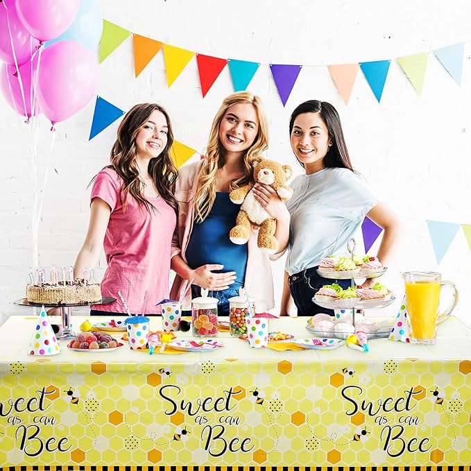 Tatuo 3 Packs Bee Plastic Tablecloths - 54 x 108 Inches Sweet as Can Bee Decorative Table Cover Honey Party Tablecloth Set for Birthday Baby Shower Gender Reveal Party Decorations
