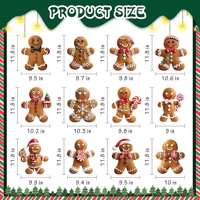 12 Pcs Christmas Gingerbread Man Yard Signs with Stakes - Xmas Gingerbread Yard Stakes Lawn Signs for Christmas Holiday Pathway Garden Patio Party Favors