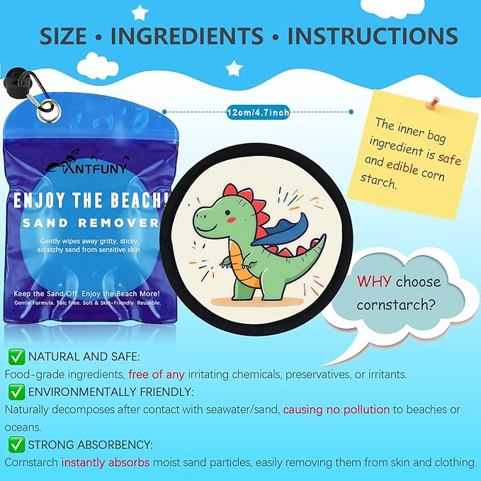 Antfuny Sand Remover Dinosaur Eraser Removal Bag Mitt Wipe Off Beach Vacation Essentials Travel Necessities Supplies Lake Day Activities Find Hawaii Trip Must Have Family Toy Game Towel Sifter Cloud