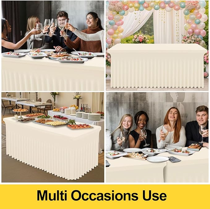 Smiry Spandex Tablecloth 2 Pack, Elastic Fitted Stretch Tablecloth for 4FT Rectangle Tables, Waterproof Washable Table Cover Skirt for Outdoor, Wedding, Banquet & Parties (Beige, 48Lx30Wx30H Inch)