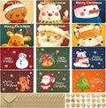 12 Pcs Christmas card with Envelopes & 24 Pcs Sticker,Cartoon categories holiday cuteness multiple loose cards with envelopes and written blessing messages, can be given to friends, family, children, boys and girls (Green)