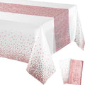 Tablecloth and Sequin Table Runner Set Polka Dots Confetti Table Cover Dining Plastic Table Cloths Glitter Decorations for Birthday Wedding Anniversary Party Supplies (White, Rose Gold, 2 Pcs)