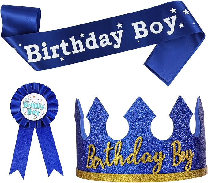 Birthday Boy Crown Party Set Birthday Boy Hat King Crown Party Dress-Up Accessory Supplies for BirthdayParty Decoration