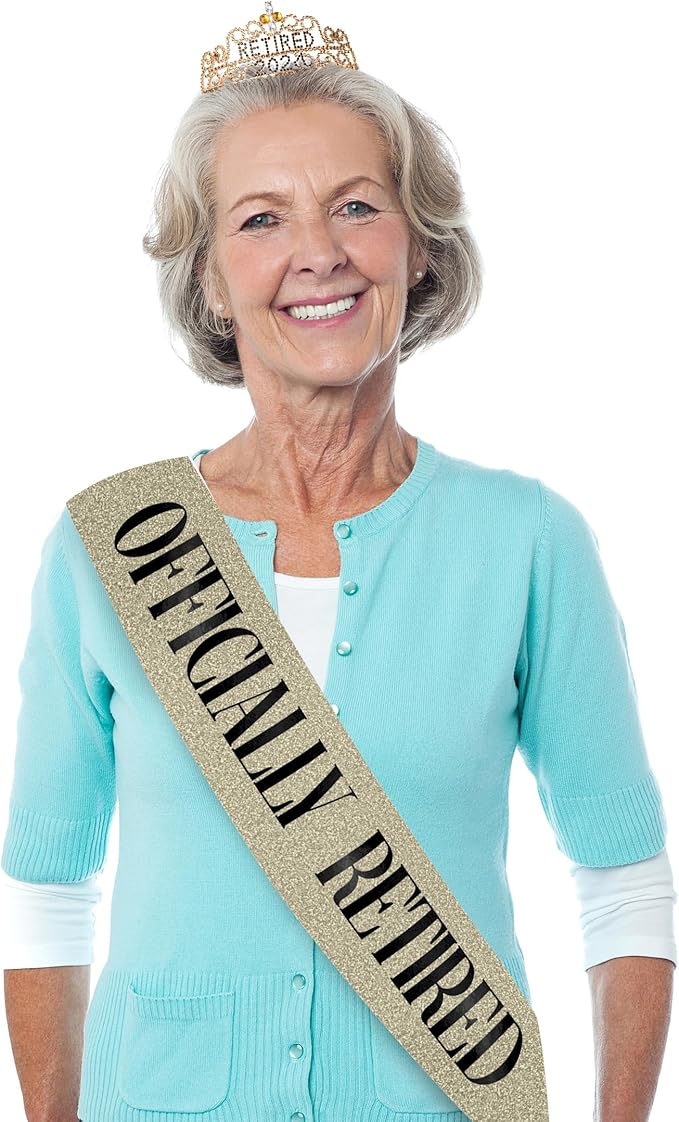 2025 Retirement Tiara & Sash - Officially Retired Sash & Crown for Parties, Events, Gifts, Favors, and Decorations (2025 Gold)